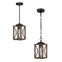 Farmhouse Pendant Light, Metal Hanging Light Fixture With Wooden Grain Finish, 4 - £102.62 GBP