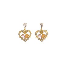 Yellow Quartz &amp; Crystal 18K Gold-Plated Openwork Heart Drop Earrings - £10.38 GBP