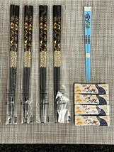 Set of 4 Kawaii Black/Gold Chopsticks w/ Porcelain Rests + Childs Chopst... - $24.18