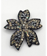 Spooky Black &amp; Aurora Flower Pin Brooch Enameled Glass Rhinestones Estat... - £15.97 GBP