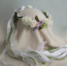 Pretty silk Flower Head wreath -Serina-Ivory,Lilac,pink,sage Renaissance Wedding - £38.64 GBP