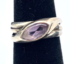 Vintage .925 Sterling Silver Gold Tone Ring w Amethyst Ladies Ring 3g Size 5.25 - £23.22 GBP