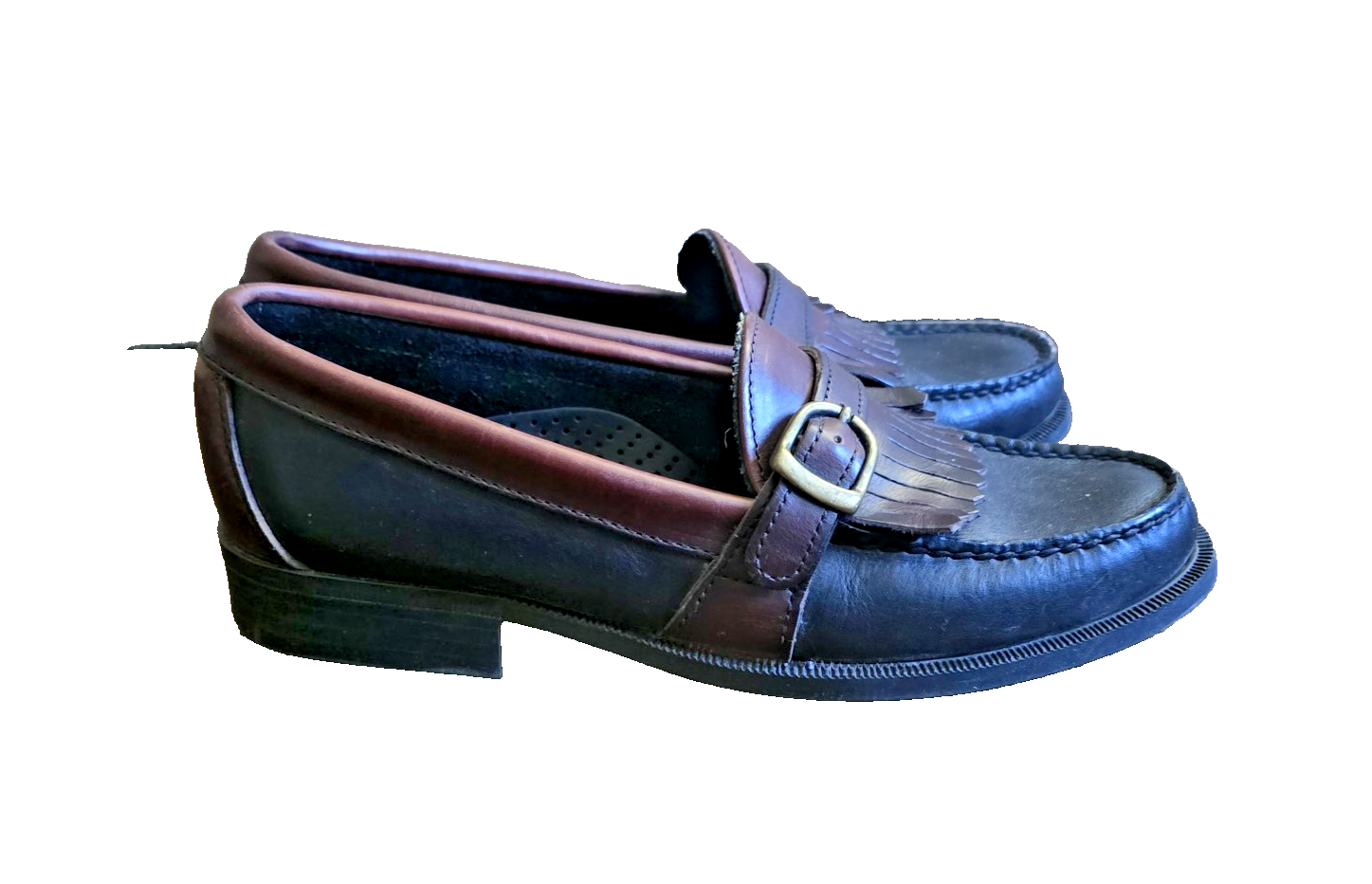 VTG Sebago Loafer Boat Shoes Womens Black Brown Leather Slip On Buckle S... - £37.46 GBP