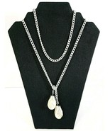 Sarah Coventry Lariat Drop W/Faux Pearl Necklace 40.5&quot; Silvertone Vintage - $14.95