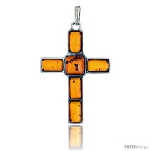 Sterling Silver Cross Russian Baltic Amber Pendant w/ one 8mm Square-shaped &amp; - £42.24 GBP