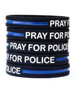 100 PRAY FOR POLICE Thin Blue Line Silicone Wristbands in Support Memory... - £38.80 GBP