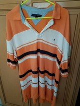 Vintage Tommy Hilfiger Men&#39;s Orange/Navy Polo Shirt, Size XXL - £17.54 GBP