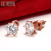 DOTEFFIL 925 Silver AAA Zircon Rose Gold Earring For Woman Fashion Party Wedding - £14.92 GBP