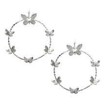 Multi Butterfly Oversize Wire Hoop Earrings Silver - £9.76 GBP