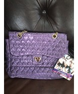 Justin Bieber GIRLFRIEND PURSE purple/heart quilted satchel gold-plate c... - $649.35 MXN