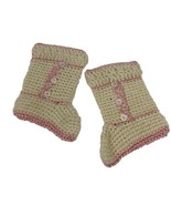 Vintage Handmade Knitted Baby Booties Ivory &amp; Pink - €20,45 EUR