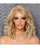 Blonde mixed Human Hair Blend Wavy Lace Front wig Loose beach waves Heat... - $147.64 CAD