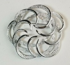 Sarah Coventry Silver Tone Brushed Open Swirl 2 in. Brooch Pin Textured Smooth - £8.47 GBP