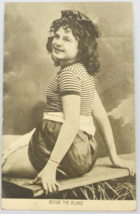 Antique 1910&#39;s Pretty Girl in Stripped Swimsuit Before The Plunge Postcard - £9.56 GBP