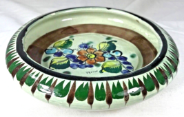 Tonala Mexico Pottery Flat Bowl Hand Painted Flowers Signed Numbered 364 - $24.18