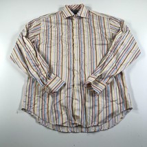 Thomas Dean Shirt Mens M Yellow Blue Orange Striped Long Sleeve Button Down - £11.03 GBP