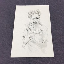 Sketch Artist Woman African American Black &amp; White Deep Thought 4&quot;x6&quot; Vtg. 1987 - £48.23 GBP
