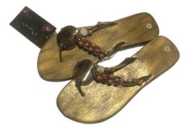 Pano New York Beaded Thong Flip Flops Size 10 Brown - £12.49 GBP