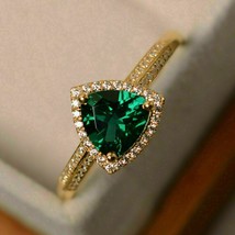 14K Yellow Gold Plated Silver 2 Ct Trillion Simulated Emerald Engagement Ring - £87.04 GBP