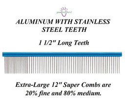 Pet EXTRA-LONG Greyhound Style FINE-MEDIUM Aluminum w/STAINLESS Steel Teeth Comb - £14.21 GBP