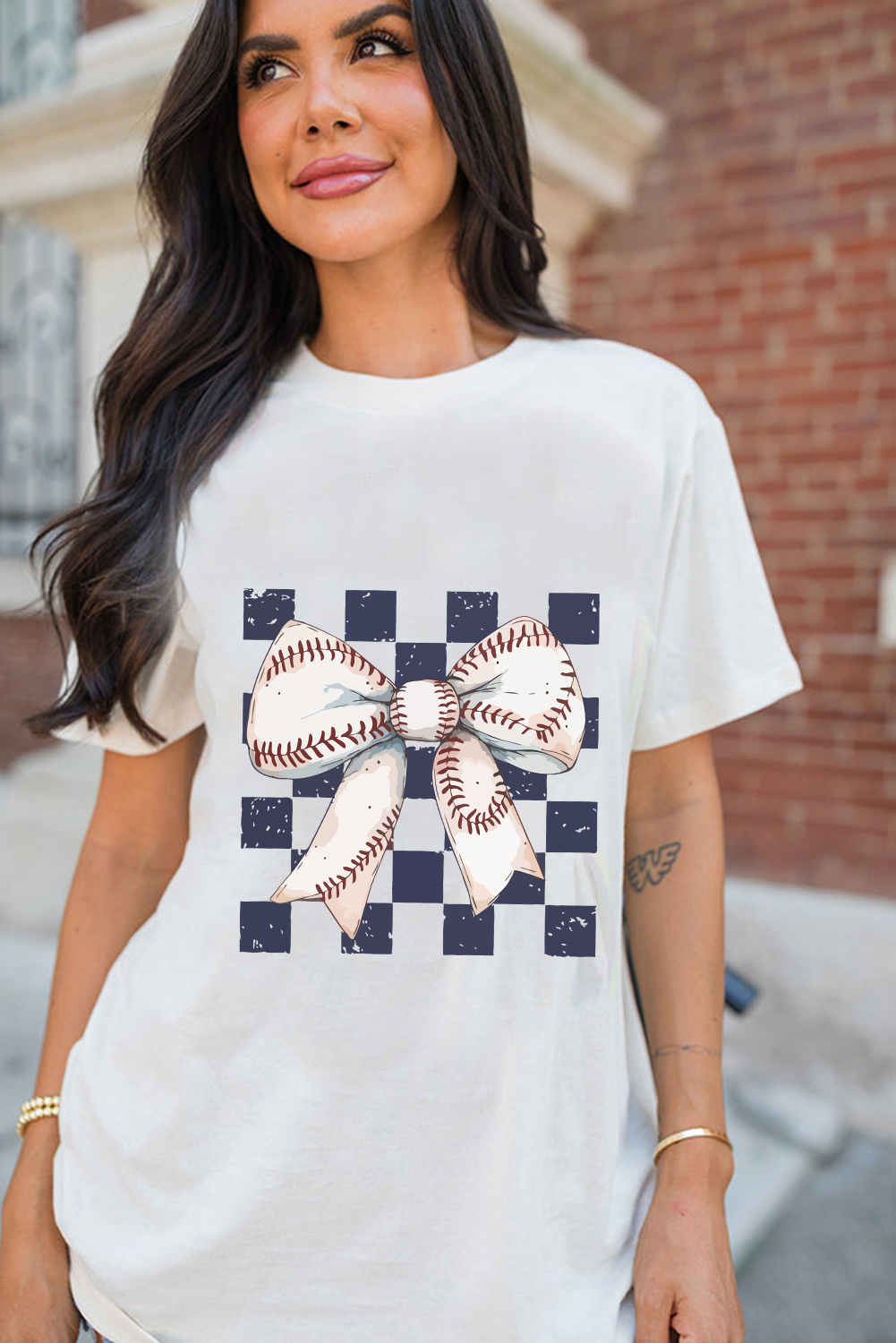 White Checkered Bow Graphic Game Day Tee - $16.37