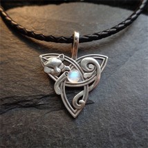 Boho Inlaid Natural Moonstone Silver Color Celtic Knot Necklace Fashion Design S - £12.80 GBP