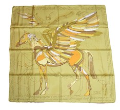 Hermes Scarf Le Pegase d&#39;Hermes 90 cm silk yellow brown Pegasus Carre 35&quot; - £987.62 GBP