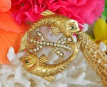 Vintage pisces twin double fish brooch pin pearls rhinestones goldtone thumb155 crop