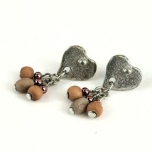 Silver Heart Wood Bead Dangle Earrings Jewelry image 2