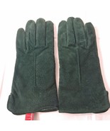 Vintage Isotoner Thinsulate gloves dark hunter green faux suede womens LARGE - $30.00