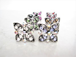 Small silver flower butterfly crystal hair pin clip barrette - £4.78 GBP