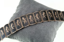 Vintage Thai Argent Siam Niello Émail Panneau Bracelet 6.50 &quot; - $166.85