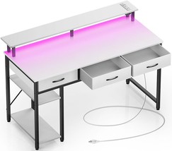 Rolanstar Computer Desk With Power Outlets &amp; Led Light, 47 Inch Home, White - $116.99