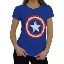 Captain America Women&#39;s Distressed Shield Royal T-Shirt Blue - $17.99