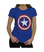 Captain America Women&#39;s Distressed Shield Royal T-Shirt Blue - £14.33 GBP
