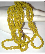 Vintage Glass Yellow braid/twist small Beads Long Necklace - £7.87 GBP