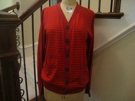 J. Lindeberg Red &amp; burgundy striped 100% cotton sweater cardigan NICE L   - $36.37