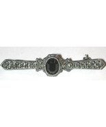 Signed 1928 Bar Pin Brooch Black stone Silver-tone used - €8,62 EUR