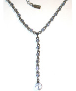 Signed 1928 Necklace Blue rhinestone Y antiqued Silver-tone used - £7.87 GBP