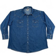 Ely Cattleman Men 2XLT Blue Denim Pearl Snap Shirt Long Sleeve Heavyweig... - £17.58 GBP