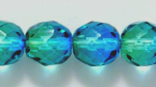 Primary image for 8mm Czech Fire Polish, Two Tone Aqua and Green Glass Beads 25, dk blue green