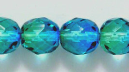 8mm Czech Fire Polish, Two Tone Aqua and Green Glass Beads 25, dk blue g... - £1.75 GBP