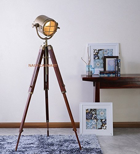 NAUTICALMART DESIGNER'S CLASSIC SHEESHAM WOOD BRASS FINISH TRIPOD FLOOR LAMP - $128.70