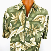 Campia Moda Aloha Hawaiian Shirt Green Beige M Palm Tree Floral - £32.04 GBP