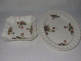 Copeland Spode Oval Platter &amp; Square Serving Bowl WICKER LANE Basket Weave Vtg - £40.70 GBP