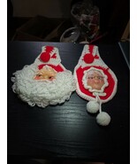 Vintage Crocheted Mr. and Mrs. Santa Claus Plastic Faces Christmas Decor - $25.95