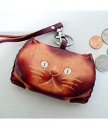 Leather Kitty Cat Coin Change Purse Wristlet / Tan (BN-CHG101) - £9.38 GBP