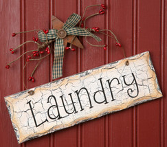  8W1085- Laundry  Hanging Sign Wood Primitive  - £6.35 GBP
