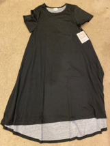 LulaRoe Carly Dress solid Black polka Dot Disney Geometric Hi Lo Swing S... - £18.46 GBP