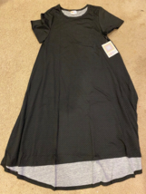 LulaRoe Carly Dress solid Black polka Dot Disney Geometric Hi Lo Swing Sz XS - £18.12 GBP